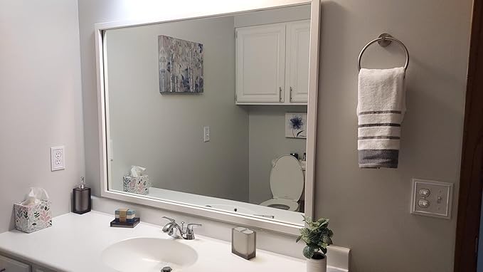 Frame My Mirror White Bathroom Mirror for Wall, 20" x 36" Pure White Bathroom Vanity Mirror, Made in USA, Hangs Horizontally or Vertically, Ellis Design