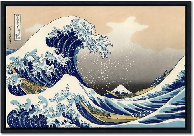 Wieco Art Framed Wall Art Canvas Prints Ocean Beach Picture Paintings for Home Office Decorations Wall Decor Great Wave of Kanagawa Katsushika Hokusai Modern Landscape Sea Artwork