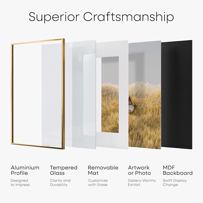 Homeforia Picture 18x24 Bronze Frame, High End Metal 18x24 Brass Poster Frames with Mat 16x20 for Photo, 18 x 24 Frame Matted to 16 x 20 Print, 24x18 Hanging Frames, Tempered Glass, Wall Kit, Set of 4