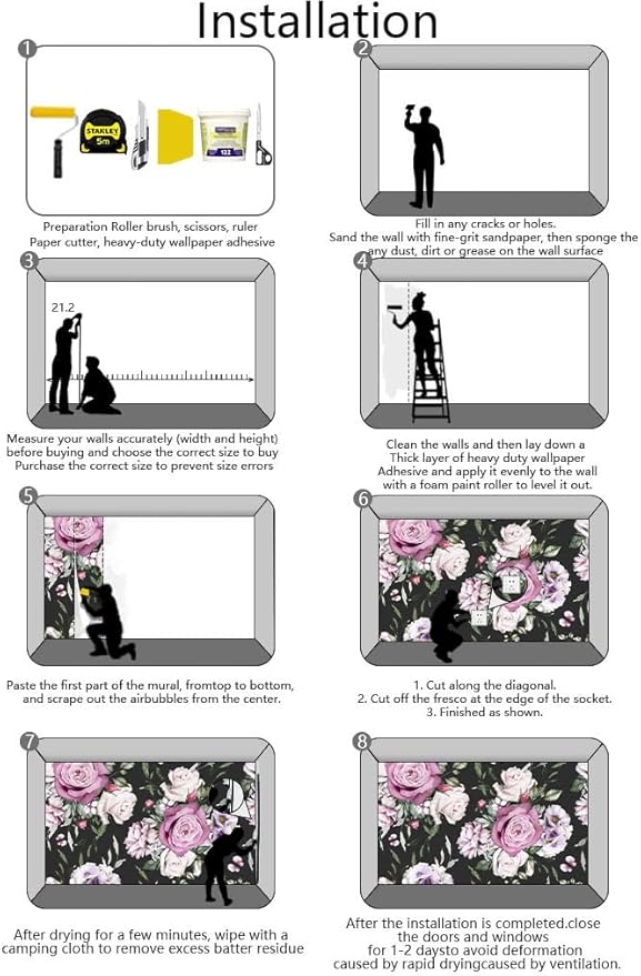 Seamless Pattern of Flowers and Exotic Leaves on a Black Background. Floral Roses and Peonies Wall Mural(Non-self-Adhesive)