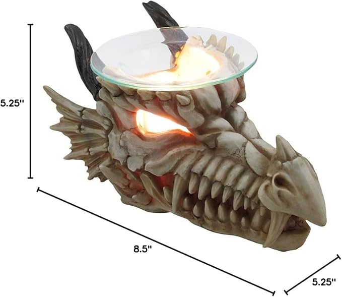 Decorative Snarling Magical Dragon Skull Electric Oil Warmer or Tart Burner for Aromatherapy Essential Scented Oils in Mythical and Medieval Home Decor Lights Halloween Decorations & Gothic Gifts