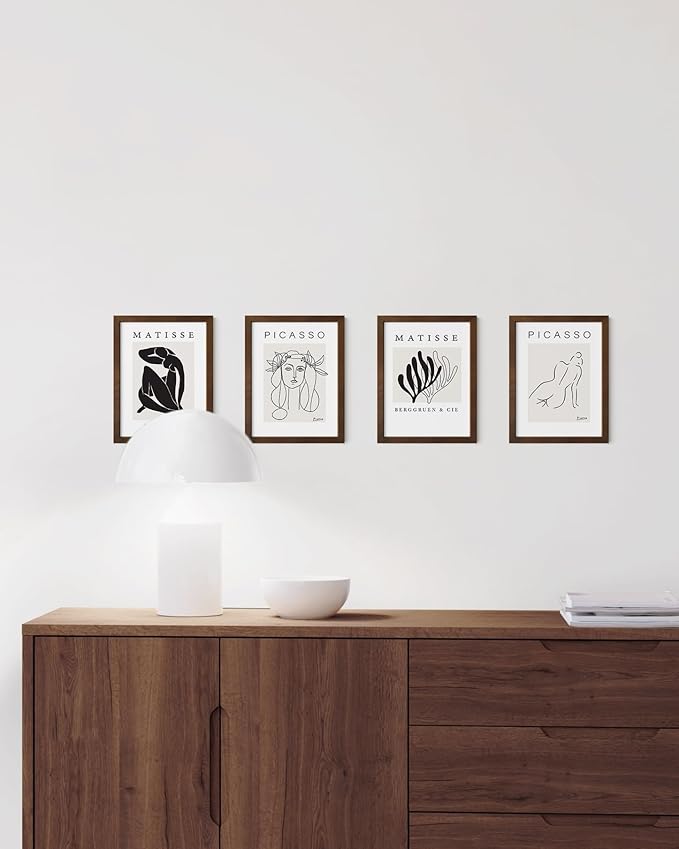 HAUS AND HUES 6x8 Walnut Oak Wooden Picture Frame - Set of 4 6x8 Poster Frame - Premium Oak, Vertical Hang, Shatterproof Plexiglass - Ideal for Home, Room, Office (6x8-inch, Walnut, Set of 4)