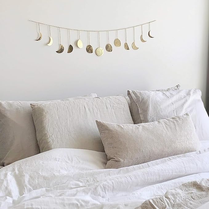 BASE ROOTS Moon Phase Wall Decor, Gold Wall Art for Bedroom, Bohemian and Astrology, Witchy Aesthetic 36" 13 Phases Metal Moon Wall Garland, Celestial Decoration, Gift for Women & Kids