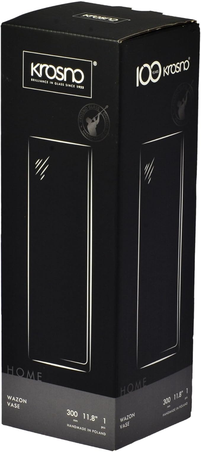 Krosno Flower Vase, 11,8 x 3,9 inch, Home Japandi Decor, Table Centerpiece, Crystalline Glass, Lead-Free, Dishwasher Safe, Made in Europe