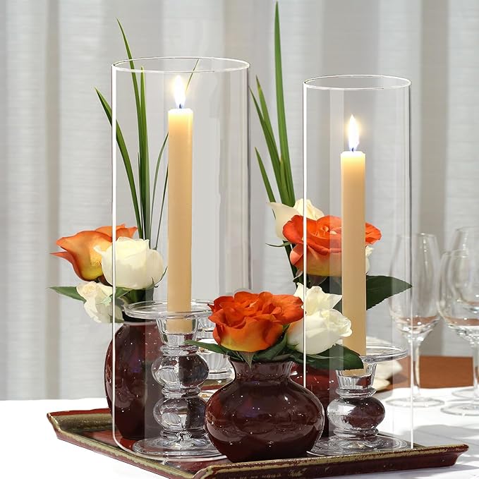 Hurricane Candle Holder,Open Ended Glass Candleholder Multiple Size Choices,Clear Cylinder Glass Candle Holder for Wedding Centerpieces, Home Decor(6 PCS,H:12" D:4")
