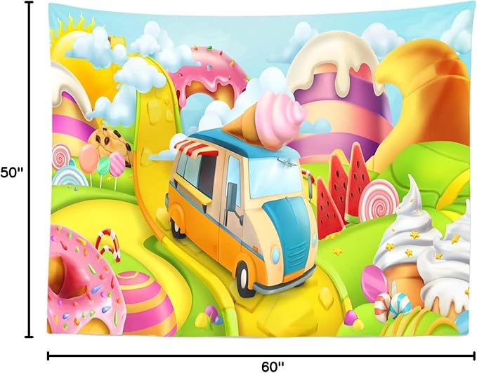 CORFOTO Candyland Wall Tapestry Sweet Cand Wall Hanging Candy Castle Tapestries for Childrens Room Decorations Kids Bedroom Dorm Decor Window Curtain 60Wx50H inches Fabric