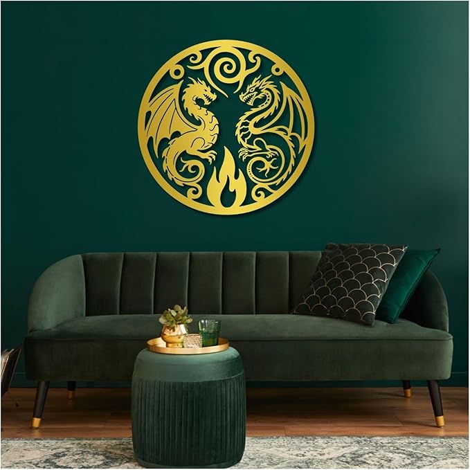 Dragon Of Metal Wall Sculpture,Yin Yang Decor Abstract Wall Art,Man Cave Decorative,Wall Hangings For Bathroom Living Room Garden Outdoor Farmhouse(Black,47x46cm/19x18in)