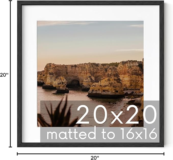 HAUS AND HUES Black Oak Wood 20x20 Picture Frame Matted to 16x16 - Square Frame with Plexiglass, Contemporary Frame for Wall Display (20x20 in, Black, Set of 1)