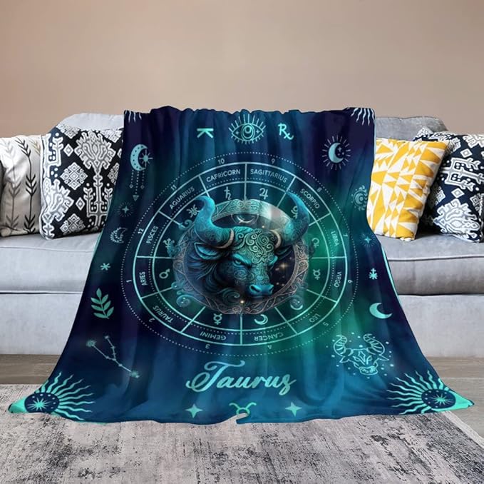 Taurus Blanket Gifts, 40" x 30" Rectangular Flannel Zodiac Throw Blanket Cozy, Gift for Boys Girls Teen Women Men Tarot Cards Lovers Birthday Anniversary Festival