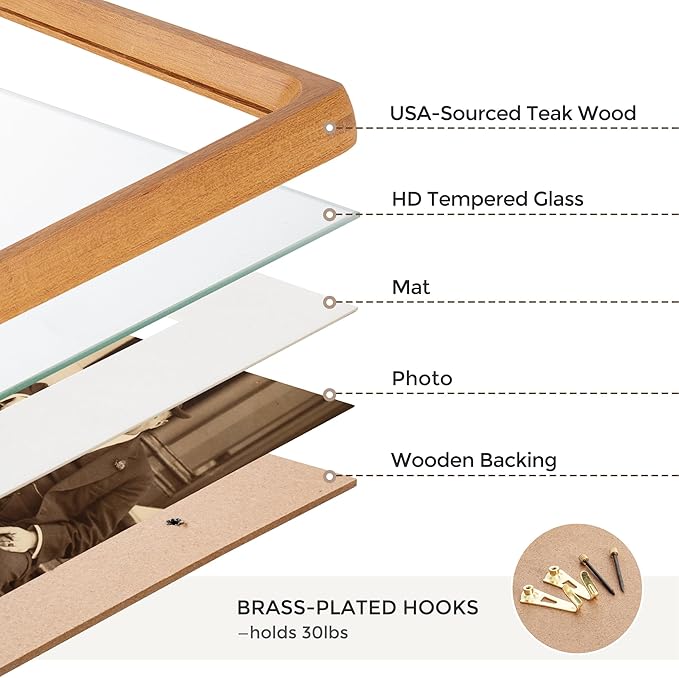 Heimlove 16x20 Picture Frames Natural Teak,Original Wood Hand Make Crafted Poster Frame with Mat to 11x14 Graduation Picture Display,Family Picture,Wedding Picture,Photo,Document Wall Mounted