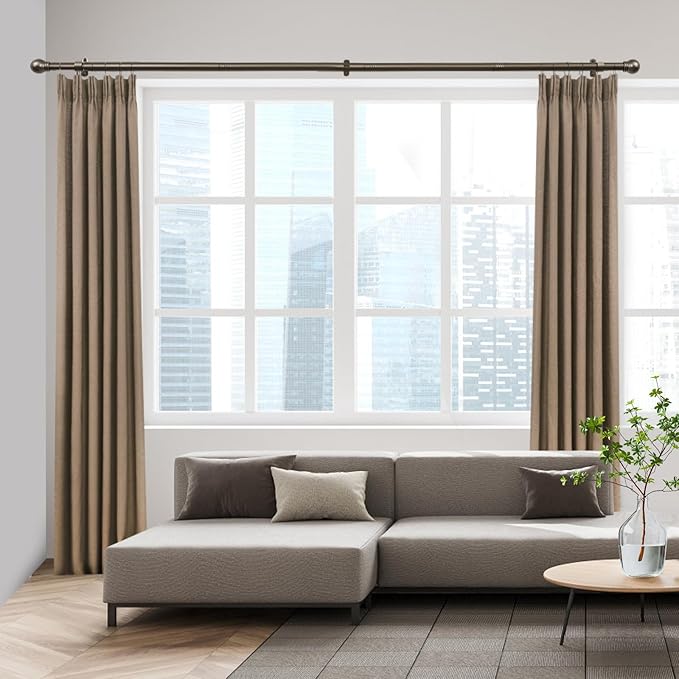 Curtain Rods for Windows 16 to 76 Inches, Curtain Rod Max Adjustable Length of 88 IN, 6/8" Diameter Drapery Rods Round Finials, Brown, Pack of 1