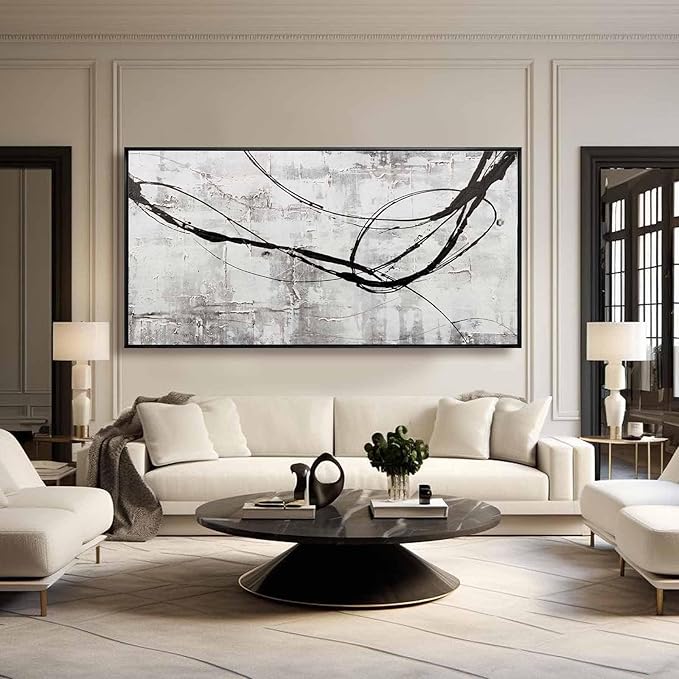 XIANSHOU Line Wall Art Pictures Modern Wall Decor Black and White Canvas Wall Paintings 36"x70" Large Poster Printing for Dining Room Bedroom