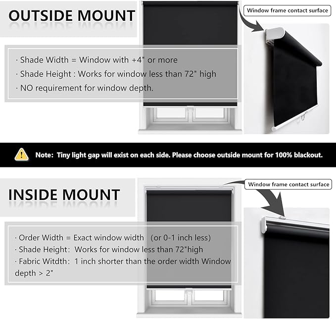 Cordless Roller Shades Blackout Blinds for Windows Room Darkening Rolled Up Shades with Spring System, UV Protection Window Shades Door Blinds for Home and Office (71" W x 72" H, Black)