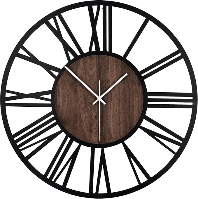 LEIKE Large Wall Clocks,Silent,Non Ticking,Battery Operated Rustic Round Modern Big Wood Wall Clock for Living Room, Bedroom,Kitchen,Farmhouse,Office,Home Decor-16 Inch(Black-Roman Numerals)
