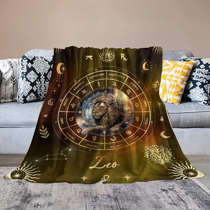 Leo Blanket Gifts, 40" x 30" Rectangular Flannel Zodiac Throw Blanket Cozy, Gift for Boys Girls Teen Women Men Tarot Cards Lovers Birthday Anniversary Festival