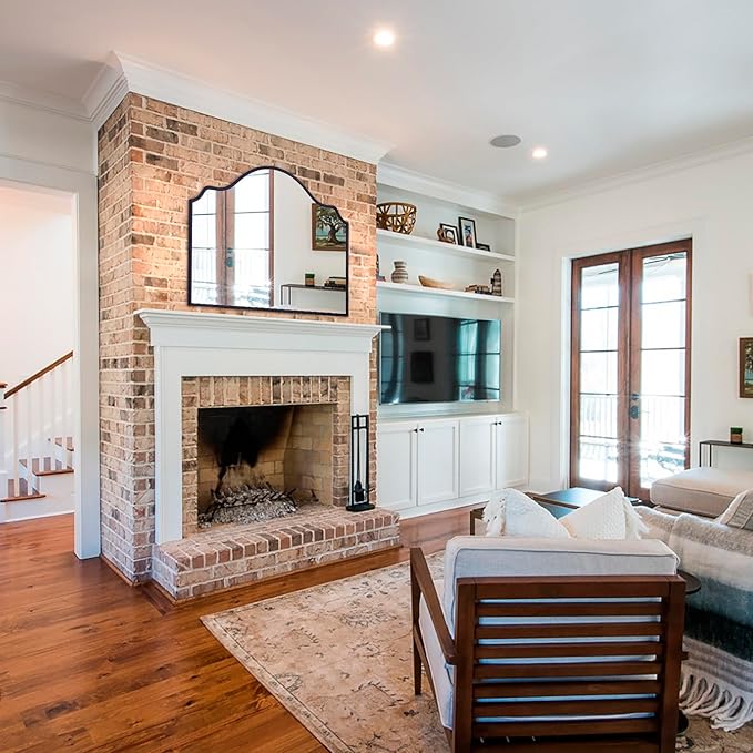 Chende Black Arched Mirror, 36'' x 24'' Decorative Wall Mirror with Wooden Frame, Modern Scalloped Mirror for Entryway, Living Room, Fireplace