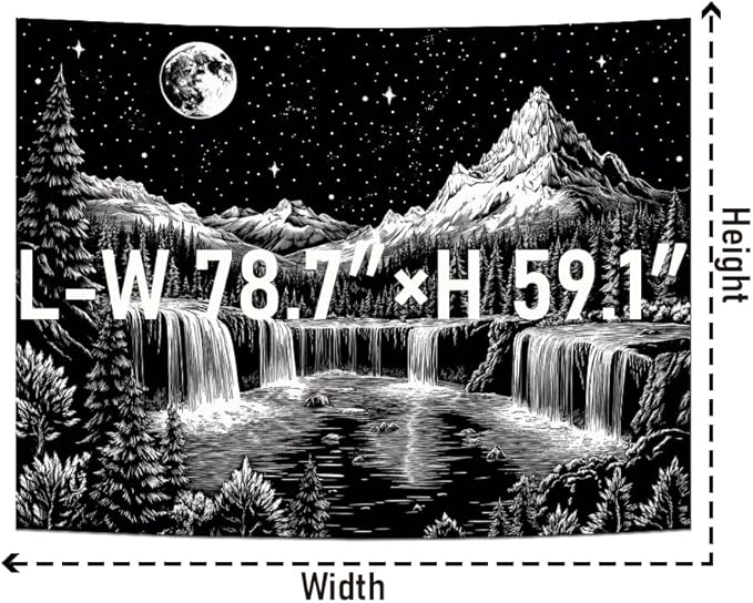Leofanger Black and White Tapestry Starry Night Mountain Tapestry Aesthetic Moon Wall Tapestries Galaxy Space Tapestries Wall Hanging for Home Decor(59.1"x78.7")