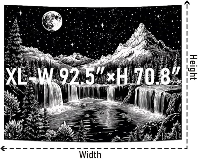 Leofanger Black and White Tapestry Starry Night Mountain Tapestry Aesthetic Moon Wall Tapestries Galaxy Space Tapestries Wall Hanging for Home Decor(70.8"x92.5")