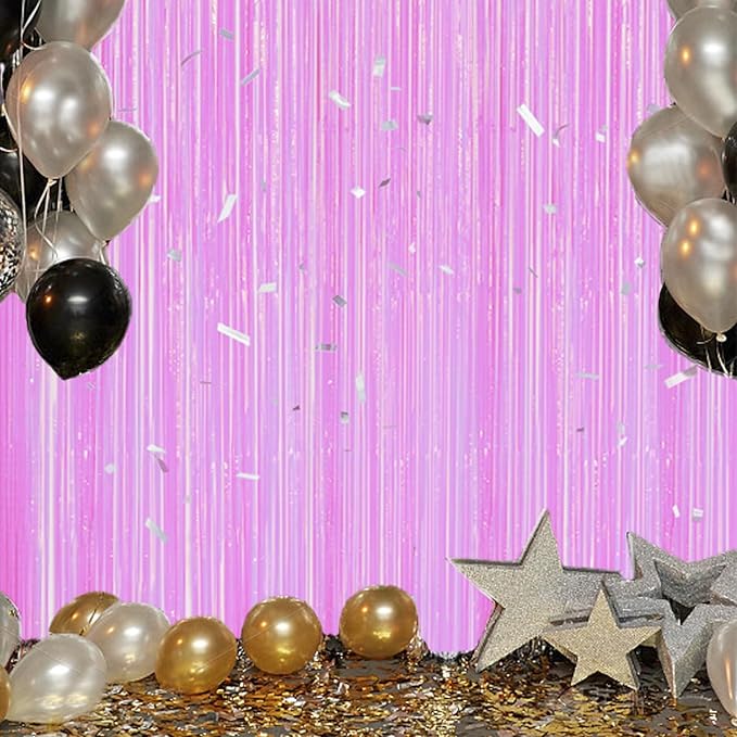 3 Pack Foil Fringe Backdrop - Pastel Purple Shiny Tinsel Curtains for Party Decoration/Photo Booth Props - 3.3x8.2 FT Metallic Foil Backdrop for Birthday, Wedding, Graduation, Christmas.