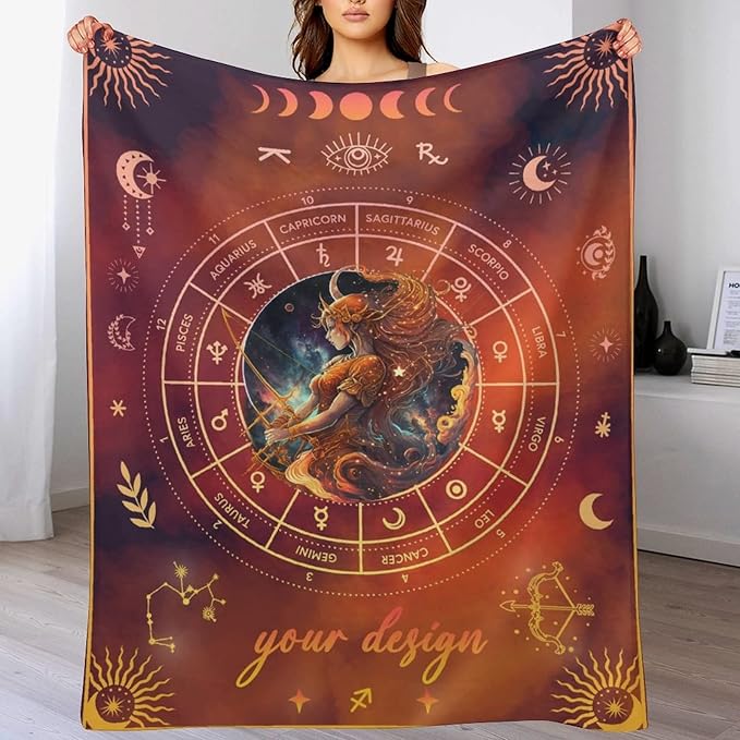 Custom Sagittarius Blanket Gifts, 50" x 40" Rectangular Flannel Zodiac Throw Blanket Cozy, Personalized Gift for Boys Girls Teen Women Men Tarot Cards Lovers Birthday Anniversary Festival