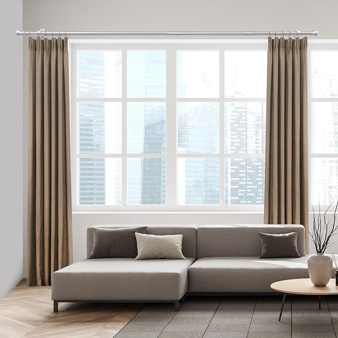 Curtain Rods for Windows 16 to 48 Inches, Curtain Rod Max Adjustable Length of 60 IN, 6/8" Diameter Drapery Rods Round Finials, Satin Silver, Pack of 1