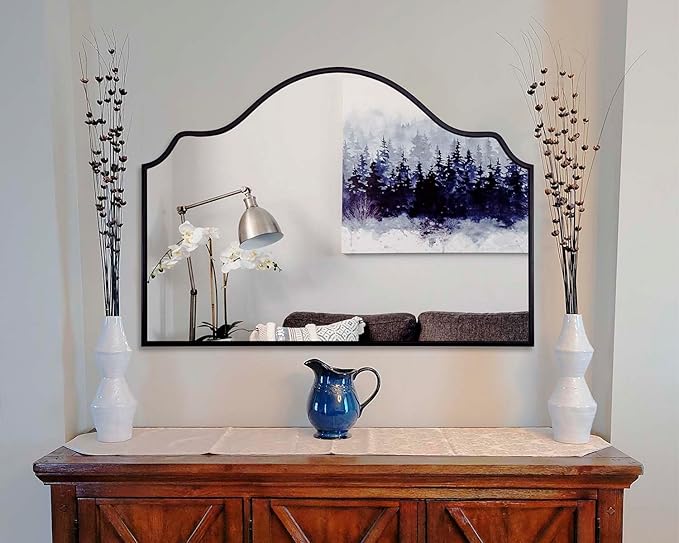 Chende Large Black Mirror, 47'' x 32'' Arched Mirror with Wooden Frame, Modern Decorative Wall Mirror for Living Room, Fireplace, Entryway