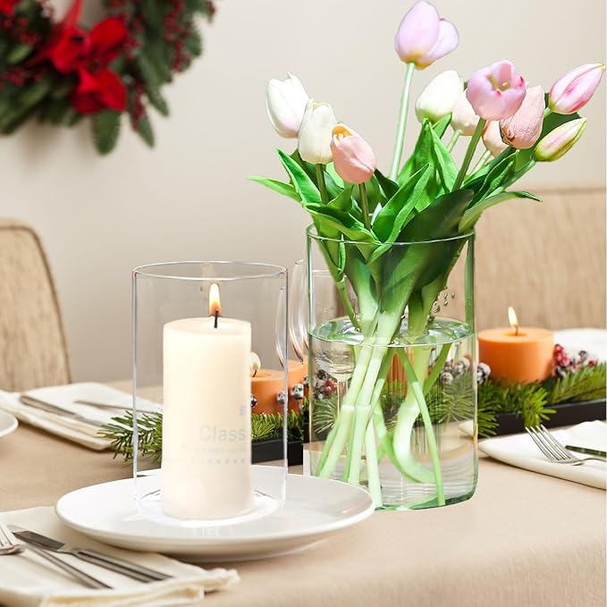 Hurricane Candle Holder,Open Ended Glass Candleholder Multiple Size Choices,Clear Cylinder Glass Candle Holder for Wedding Centerpieces(6 PCS,3 PCS H:6" D:4",3PCS H:5.5" D:3.3")