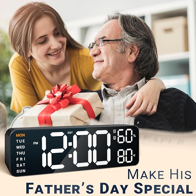 10" Digital Wall Clock: Dual Alarm Wall Mount Decor Clock for Living Room Classroom Office Desk, House Warming Gifts New Home Decor, Christmas Gift for Mom Dad Seniors Teen White