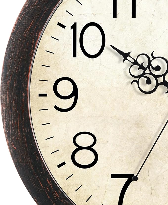 Wall Clock, Vintage Wall Clocks Battery Operated Quartz Silent Non-Ticking 16 Inch Retro Rustic Style Clock Decorative for Kitchen,Bathroom Home Office (Bronze)