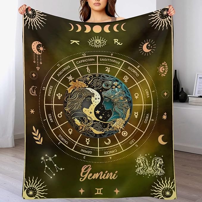 Gemini Blanket Gifts, 60" x 50" Rectangular Flannel Zodiac Throw Blanket Cozy, Gift for Boys Girls Teen Women Men Tarot Cards Lovers Birthday Anniversary Festival