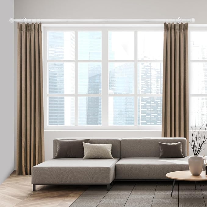 Curtain Rods for Windows 16 to 150 Inches, Curtain Rod Max Adjustable Length of 160 IN, 1" Diameter Drapery Rods Round Finials, White, Pack of 1