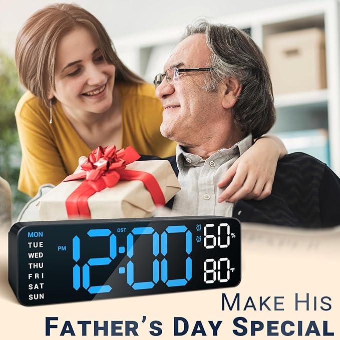 10" Digital Wall Clock: Dual Alarm Wall Mount Decor Clock for Living Room Classroom Office Desk, House Warming Gifts New Home Decor, Christmas Gift for Mom Dad Seniors Teen Blue