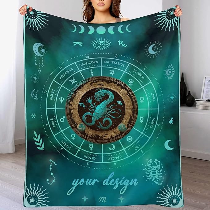 Custom Scorpio Blanket Gifts, 40" x 30" Rectangular Flannel Zodiac Throw Blanket Cozy, Personalized Gift for Boys Girls Teen Women Men Tarot Cards Lovers Birthday Anniversary Festival