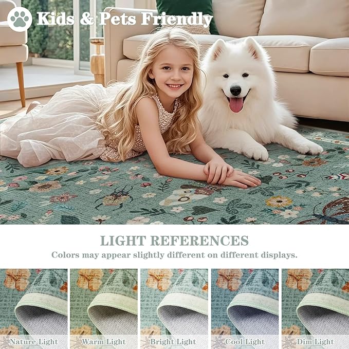 2x6 Runner Rug, Washable Hallway Area Rugs for Bedroom Living Room, Soft Throw Bedside Butterfly Rug for Kitchen, Non Slip Indoor Thin Long Carpet for Entryway Laundry Dorm, Light Green