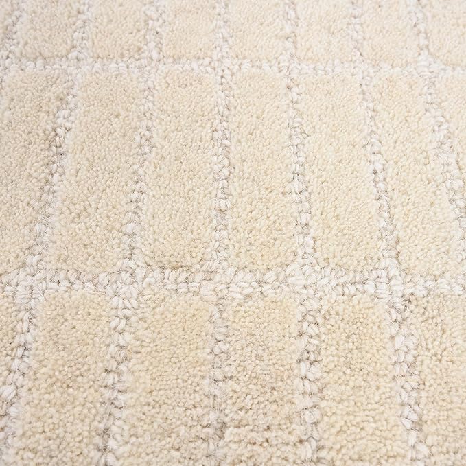 Hand-Tufted 100% Wool Area Rug – Unique Modern Geometric Grid Pattern, Soft Plush Textured Carpet for Living Room, Bedroom, Dining Room & Entryway (Beige, 6' Round)