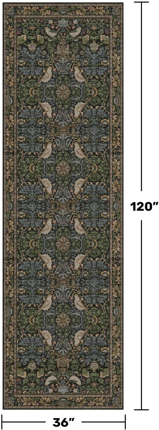10 ft Long Vintage Runner Rugs for Hallways - 3x10 Wide Kitchen Runners, Entryway Rug, with Flowers and Leaves, Washable Non Slip Low Pile