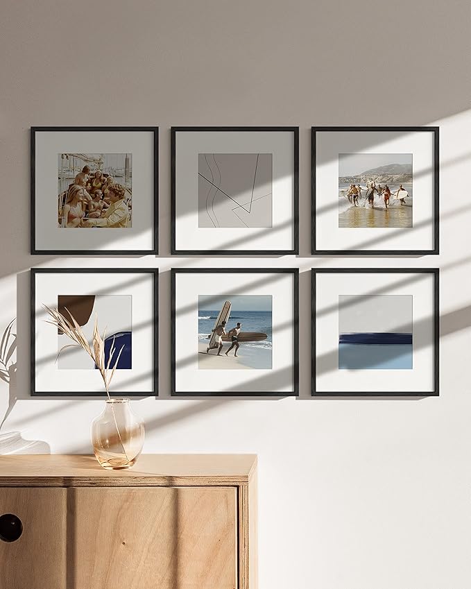 HAUS AND HUES Black Oak Wood 12x12 Picture Frames - Set of 15, Square Frames with Mat, Minimalist Frames for Posters and Prints (12x12 in, Black, Set of 15)