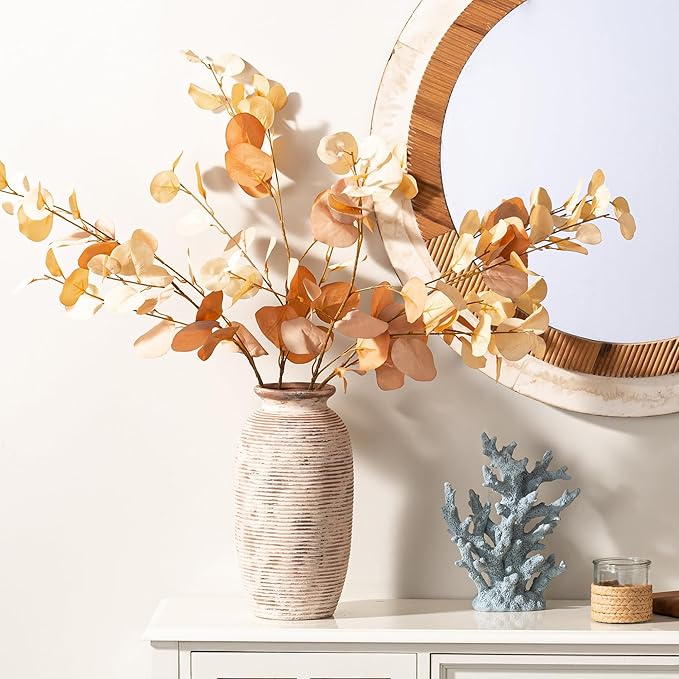 Ceramic Rustic Flower Vase, Large Farmhouse Vases Home Decor, 12.5" Tall Pottery Decorative Pampas Vase for Table Living Room Entryway Mantel Bookshelf Bedroom Bathroom Kitchen