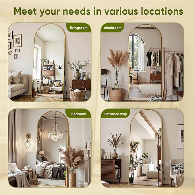 Full Length Mirror, 59"x19" Arched Full Body Mirror, Floor Mirrors with Stand, Body Mirrors Standing Hanging Leaning Against Wall,Aluminum Frame Mirrors for Bedroom Cloakroom,Living Room,Gold