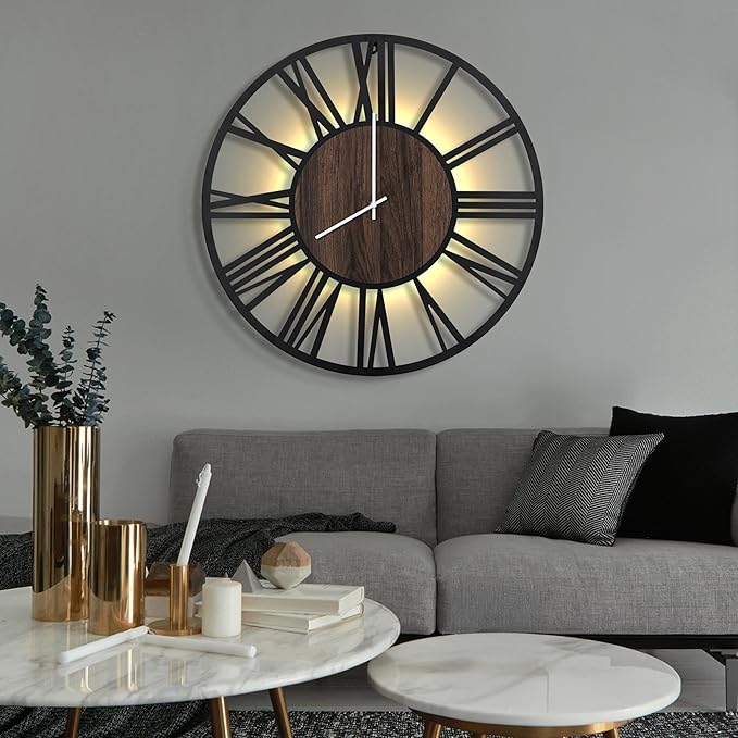 LEIKE Large Wall Clocks with Night Light Battery Operated,Silent Non Ticking,Rustic Modern Big Wood Clock for Living Room, Bedroom,Kitchen,Farmhouse,Office,Home Decor-32 Inch(Roman Numerals)