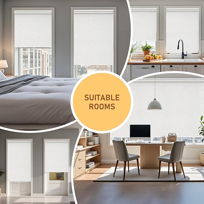 Cordless Roller Shades Blackout Blinds for Windows Room Darkening Rolled Up Shades with Spring System, UV Protection Natural Linen Fabric Window Shades Door Blinds for Home(24" W x 72" H, Linen Cream