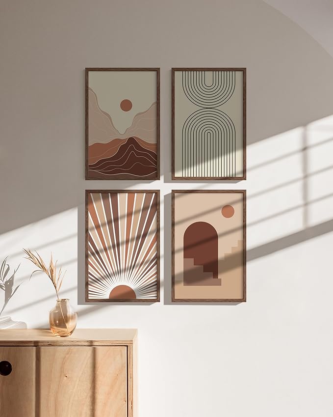 HAUS AND HUES 11x17 Walnut Oak Frame Set of 4 - Wooden Poster Holders, Rustic Gallery Wall Display