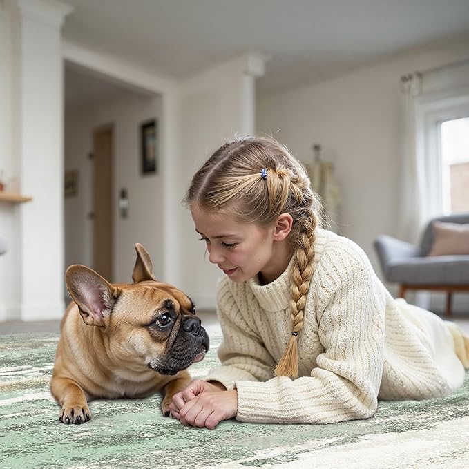 1'5''x2'5'' Rugs for Entryway Entrance Kitchen Bathroom, Machine Washable Modern Abstract Rug, Small Soft Low Pile Indoor Floor Mat with Non Slip Backing, Light Green