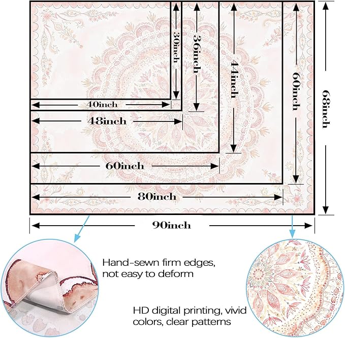 Fowocu Boho Floral Mandala Tapestry Wall Hanging Pink Bohemian Flower Medallion Tapestry Aesthetic Watercolor Hippie Indian Extra Large Tapestries for Bedroom Living Room Dorm Decor 90 x 68 Inch