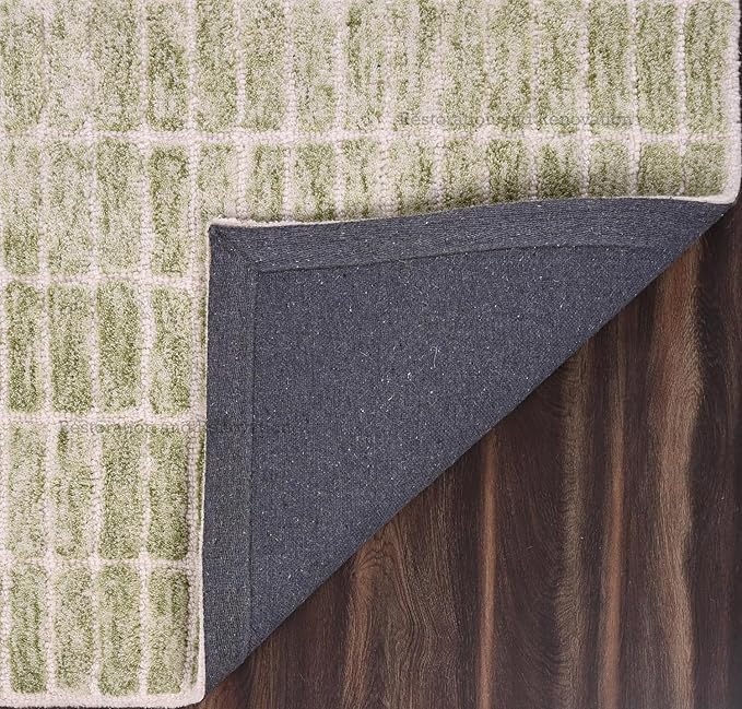 Hand-Tufted 100% Wool Area Rug – Unique Modern Geometric Grid Pattern, Soft Plush Textured Carpet for Living Room, Bedroom, Dining Room & Entryway (Light Green, 6' x 9')