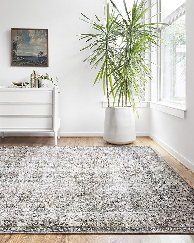 Loloi Layla Collection LAY-06 Taupe/Stone 2'-3" x 3'-9" .13" Thick Accent Rug, Soft, Durable, Vintage Inspired, Distressed, Low Pile, Non-Shedding, Easy Clean, Printed, Living Room Rug