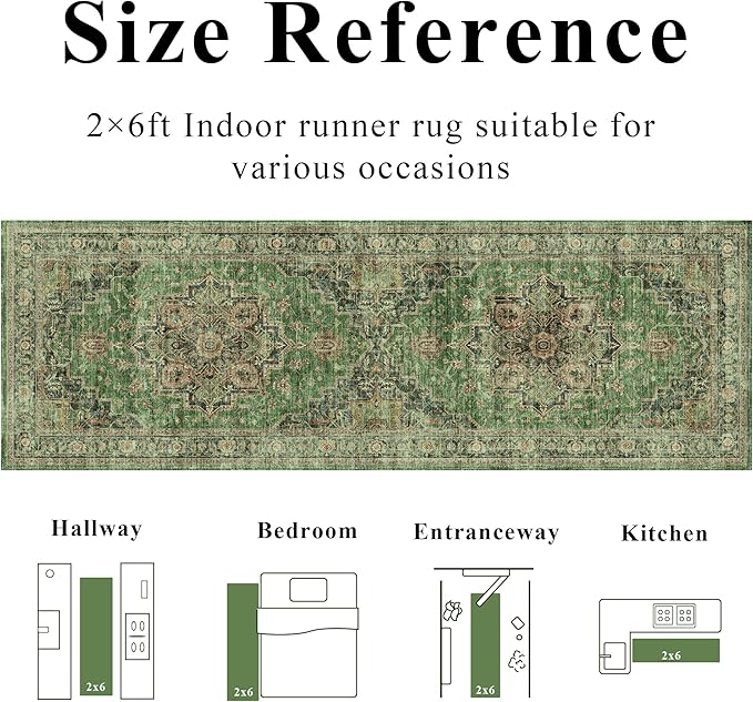 2x6 Vintage Runner Rug Low Pile Runners Non-Slip Machine Washable Rug Retro Distressed Print Lightweight Carpet for Hallway Kitchen Living Room Bedroom Laundry Room
