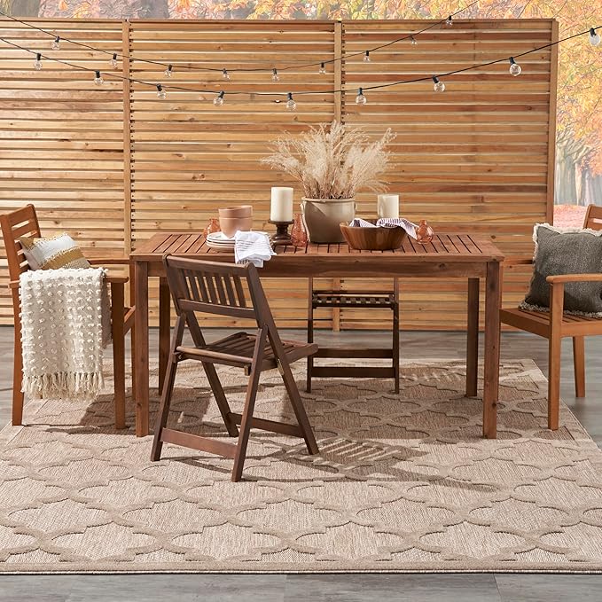 Nourison Home Easy Care Moroccan Natural Beige 7' x 10' Area Rug, Trellis, Easy Cleaning, Non Shedding, Bed Room, Living Room, Dining Room, Backyard, Deck, Patio (7x10)