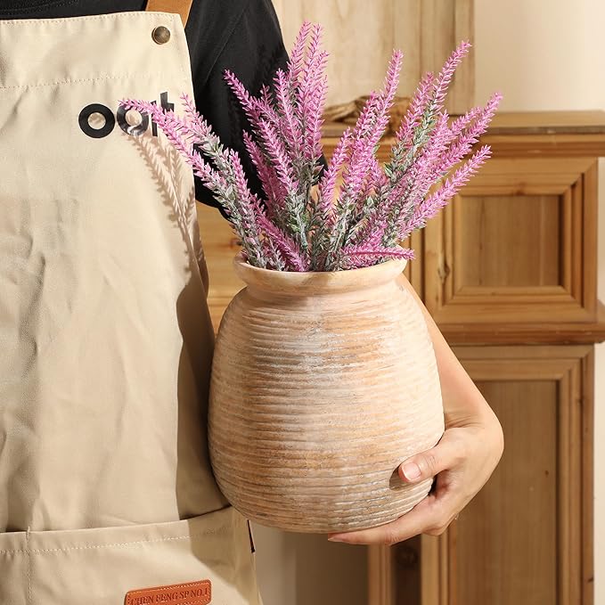 Ceramic Flowers Rustic Vase, Neutral Pottery Farmhouse Vases Home Decor, 7.48" Terracotta Pampas Decorative Vase for Table Entryway Mantel Bookshelf Bedroon Bathroom Living Room
