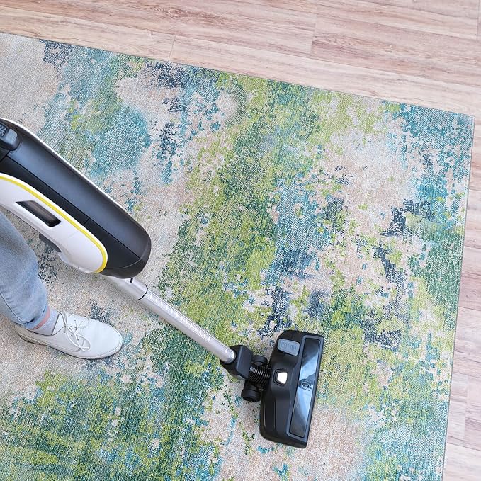 Non Slip Rugs 2x7 Modern Abstract Easy Silk Rubber Backing Soft Runner Rug for Hallways Easy to Clean Non Shedding Kitchen for Laundry Room Indoor Area Carpet (Teal - Green, 2x7)